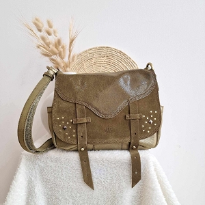 GETAFE BAX:KAKI/CUIR METALLISE/
