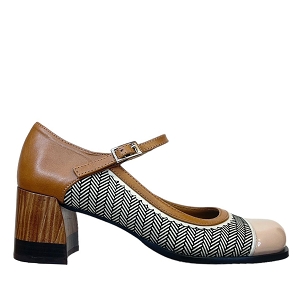  2054<br>CAMEL CUIR LISSE NOIR ET BLANC